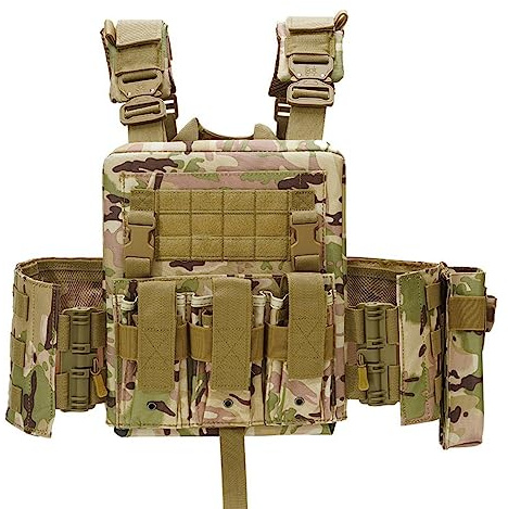 ACEXIER Taktische Molle-Weste Airsoft-Militär-Brust-Rig mit 5,56-mm-Magazintasche Funk-Tasche Kampfjagdweste Schnellverschluss (CP)