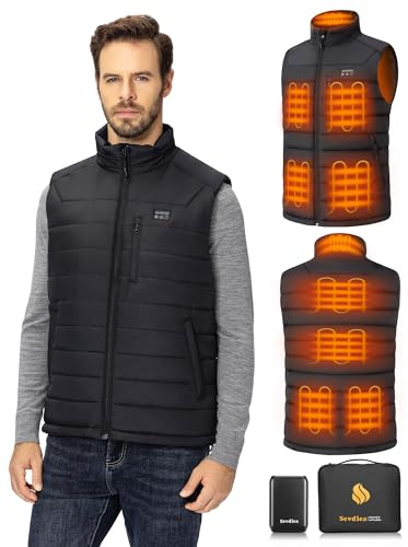 Sevdiea Men’s Heated Vest with Battery Pack Included 16000mAh 7.4V, Warming Heated Vest for Men, Heating Vests for Cycling -S