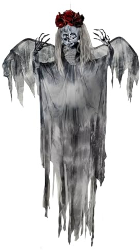 Horror-Shop Graues Gothic Girl als Hängefigur mit Fetzenkleid & Flügel