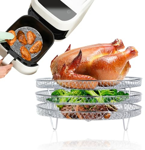 Melearch 7,8 Inch Air Fryer Rack, Stackable Stainless Steel Dehydrator Rack, Round Air Fryer Accessories for Roasting Cooking, 3 Pack - Oven & Dishwasher Safe