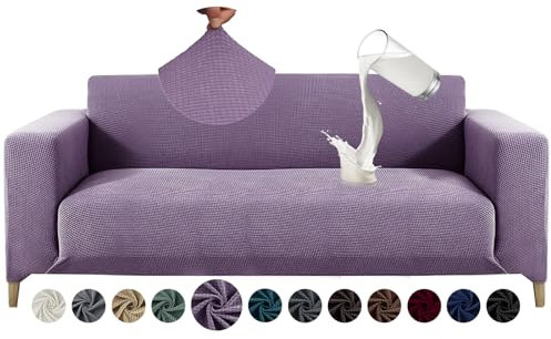 Alishomtll Sofa Überzug 3 Sitzer Stretch Sofabezug Universal Wasserabweisend Couch Überzug Sofaüberwürfe Elastische Jacquard Couchbezug rutschfest Sofaschoner für Hunde Katzen (185-230cm, Lila)