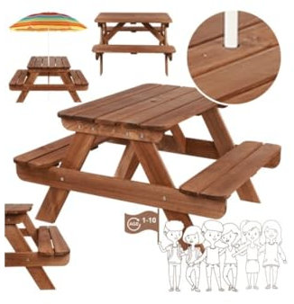 Generisch Picknicktisch Holzbank Gartengarnitur mit Zwei Bänken Natur Garten Tisch Hölzern (Braun)