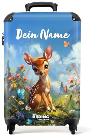 NoBoringSuitcases© Kinderkoffer, Koffer Personalisiert, Kinderkoffer | 55x40x20 cm - Mädchen, Koffer Kinder Mädchen, Reisekoffer Klein, Kindertrolley, Cabin Trolley, Handgepäck Koffer (Rehkitz