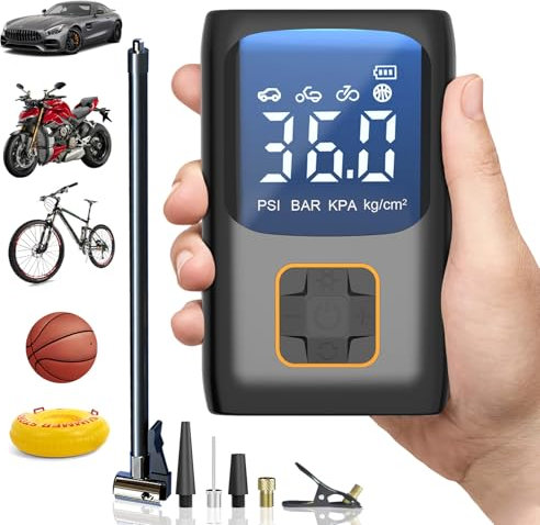 Newfun Car Tyre Inflator Air Compressor Cordless - 6000mAh Wireless Portable Air Pump for Cars, Bikes, Motorbikes, and Footballs - High Power 60W with Large LED Display, 150 PSI, Rapid Inflation