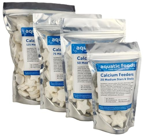Aquatic Foods Inc. Medium Size Calcium Feeder Stars & Shells for Shrimp, Snails, Crabs, Crayfish, Hermit Crabs and All Tropical Fish…20 Count Bag