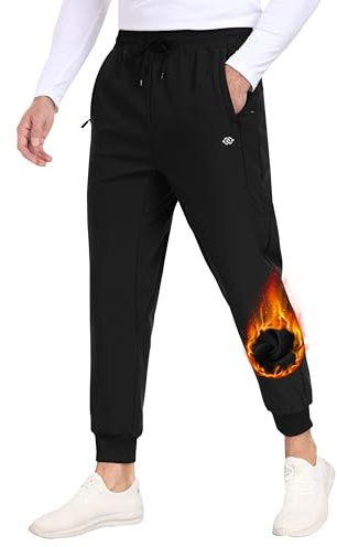 MoFiz Pantaloni da Jogging Uomo Sportivi Trekking Pantaloni Caldi con Fodera in Pile Antivento Invernali Lavoro Tuta Pant con Zip Tasche