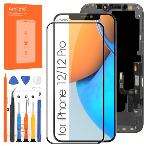 Arbilato Écran LCD pour iPhone 12/12 Pro écran Tactile | numériseur Complet Assemblé, avec Kits de réparation, A2172 A2402 A2404 A2403 A2341 A2406 A2408 A2407