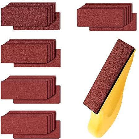 Papel de lija 31 piezas, papel de lija de 30 x 93 mm Surtido mixto de gancho y bucle Papel de lija grueso con herramientas de lijado detalladas for automóviles, madera, paredes, lijado de superficies