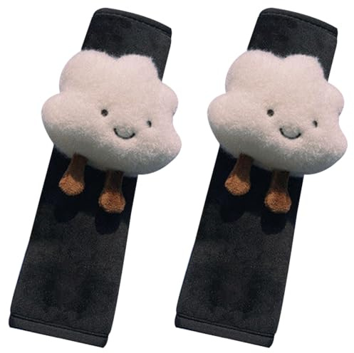 2 Pcs Fluffy Seat Belt Pads, Cute Cartoon Design Car Seatbelt Shoulder Covers, Plush Shoulder Strap Protector for Girls, Soft Cloud Pattern Seatbelt Cushions for Comfort (White)