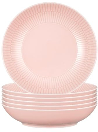 Seltmann Weiden Amina Rosé Lot de 6 assiettes creuses de 21 cm avec motif en relief discret Passe au lave-vaisselle et au micro-ondes Porcelaine Rose