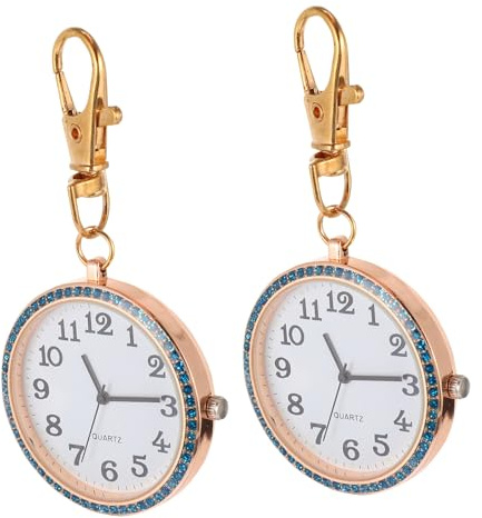 SOIMISS 2 Stück Taschenuhr Schlüsselanhänger mit Zinklegierung und Wasserstein Verzierung Tragbar mit Clip Design zum Anbringen an Tasche oder Gürtel