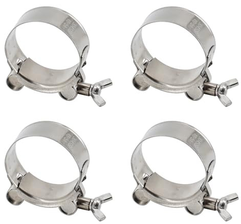 (4 Pieces) 60-63mm Heavy Duty Adjustable Pipe Clamp 304 Stainless Steel T Bolt Hose Clamp with Wing Bolt Hand Twisting Hose Clamps