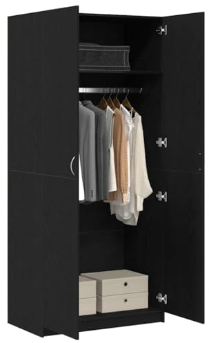 vidaXL Guardaroba Rovere Nero 90 x 52 x 200 cm Legno Multistrato, Soggiorno Stiloso, Armadio Moderno, Design Rettangolare, Organizzatore Efficiente di Abbigliamento, Soluzioni Contemporanee