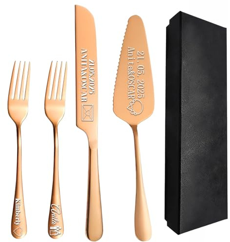 Personalisierte Hochzeitskuchen Messer und Server Sets Edelstahl Kuchen Schneiden Set, benutzerdefinierte Kuchen Schneiden Set für Hochzeitstag Verlobung Geburtstagsgeschenke (Roségold)