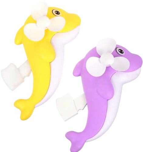 LABRIMP 2 Stück Mini Handventilatoren Delfin Form Tragbare Spielzeuge für Inertialbetriebene Ventilatoren Zufällige Farben Zufällige Farbe Zufällige Farbe