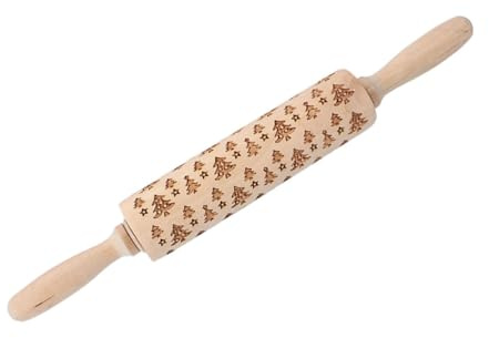 Cabilock Nudelholz Aus Holz Gravierter Teigroller Praktisches Küchenutensil Für Weihnachten Komfortabler Holzgriff Platzsparendes Design