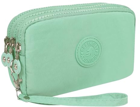 HYJMA - Bolso multiusos con cremallera y 3 compartimentos para guardar llaves, tarjetas, teléfono y dinero, verde claro, 16x5x10cm, Informal