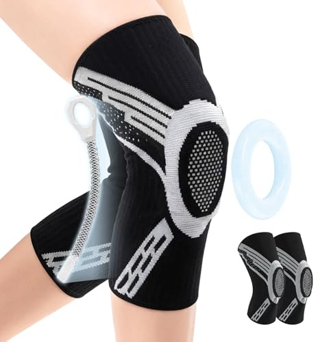 Rodilleras Menisco y Ligamento, 2 Piezas Rodillera Deportiva para Unisex, Rodillera Compresión con Estabilizadores Laterales, Rodillera Rotuliana para Gimnasio, Trekking, Ciclismo (Negro XXL)