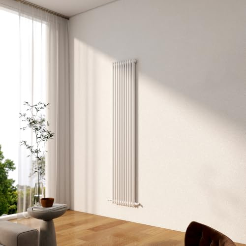 Traditional 2 Column Cast Iron Radiator, 1800x470mm Gloss White | Vertical Designer Radiator Wall Mounted Central Heating, Durable Cast Iron Rads for Bedroom, Living Room & Hallway