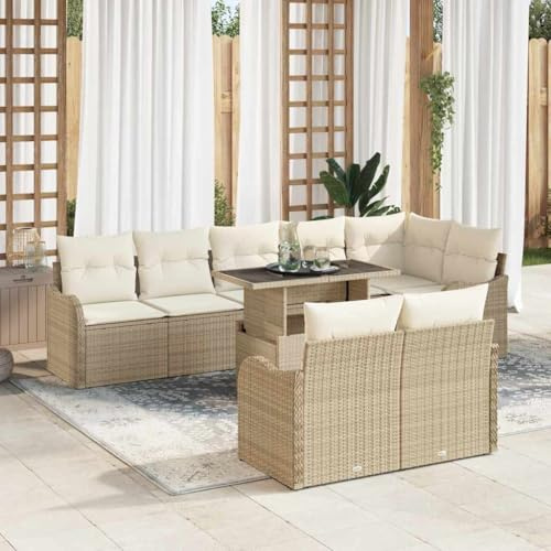 Ziaphsol Lounge-Set mit Kissen 9-teilig Beige Poly Rattan, modulares Outdoor-Möbelset für Garten, Terrasse, Balkon, langlebiges Design