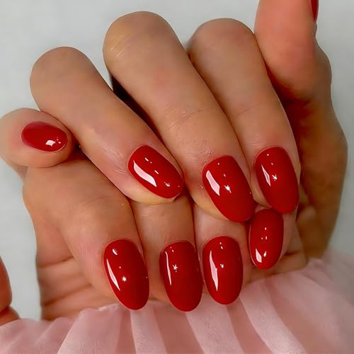 SXVME Soft Gel Press On Nails Short, 32 Pcs 16 Sizes Sheer Light Red Short False Nails Press ons Oval, Reusable Artificial Nails, Natural Almond Stick On Nail for Women Everyday Elegance