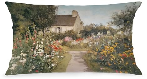 WDSFHYJK Spring Floral Landscape Lumbar Pillow Cover 12x20 Double-Sided, Cottagecore Room Home Decor, Farmhouse Country Flower Garden Decorative Throw Pillow Cover for Living Room Home Bedroom