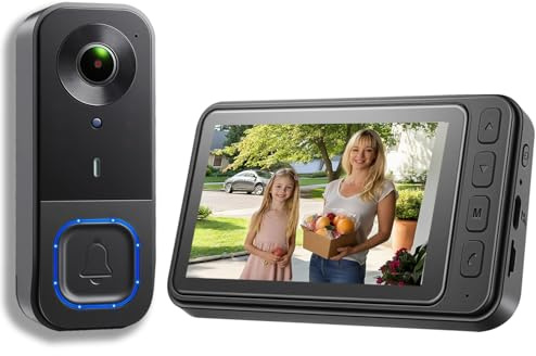 KALOGL Video Doorbell Wireless with Screen 1080p, No Subscription Door Bell Camera with Monitor Screen, Local Storage NO WiFi and APP Needed, Video Intercom Two-Way Audio,160° View,Night Vision