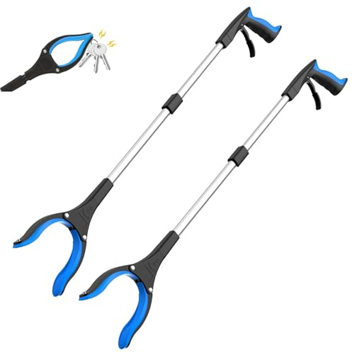 Forbabe 2 stycken 83 cm griptång för seniorer med magnetisk grepparm och 360° vridbart huvud vikbart teleskophandtag soptång (grön)