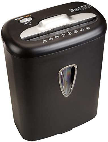 Amazon Basics 7-8 Sheet Cross Cut Paper and Credit Card Shredder with 15.5L Bin for Business & Home Office Use with Reverse Function, Black