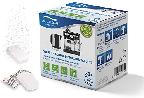 Aqualogis Entkalkungstabletten für Kaffeevollautomaten und Kaffeemaschinen. Entkalkungs-Tabs kompatibel mit Jura, Krups, Bosch, Miele, Melitta, Nivona (30 Tabletten)