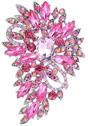 EVER FAITH Damen Marquise Österreichische Kristall Hochzeit Blume Blatt Bouquet Brosche Rosa Silber-Ton