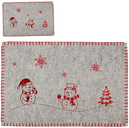 alles-meine.de GmbH Filz - Unterlage/Platzdeckchen - Schneemann & Schneeflocke - Winter/Weihnachten - grau rot - 45 cm * 30 cm - waschbar & schmutzabweisend - Tischunterlage ..