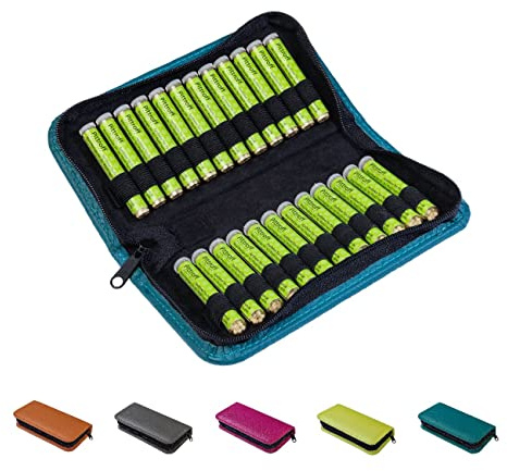 Homöopathische Taschenapotheke, Globuli-Tasche zum Buch Homöopathie (GU Kompass Gesundheit) von Sven Sommer, gefüllt mit 24 Globuli-Röhrchen (Glas), handgem. aus echtem Leder (petrol-blau)