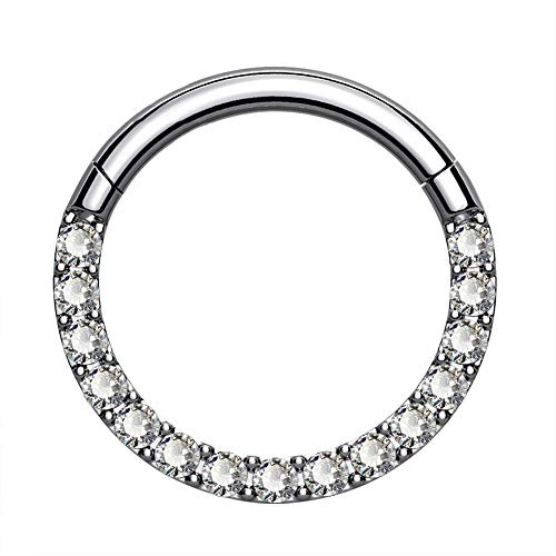 OUFER - Piercing para septum G23 (titanio macizo, para daith, tragus, hélix, anillos segmentados con bisagra de 16 g, circonita cúbica transparente, 16G, 10mm, Titanio, acero