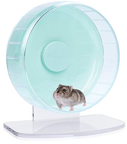 Niteangel Hamsterhjul, supertyst träningshjul, motionshjul som snurrar tyst, löparhjul med justerbart stativ, för igelkottar, ökenråttor, möss eller andra smådjur (storlek S, mintgrönt)