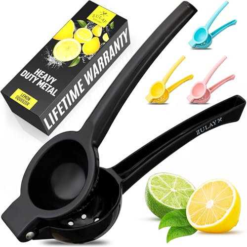 Zulay Premium Quality Metal Lemon Squeezer, Citrus Juicer, Manual Press for Extracting the Most Juice Possible - Black