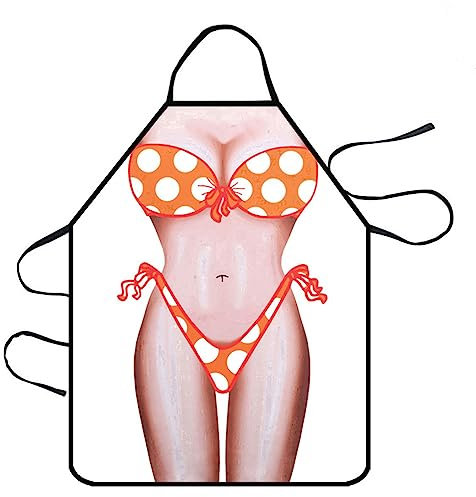 TOPWAYS® Lustige Kochschürze, sexy Küchenschürze, Kochen, Grillparty, Erwachsene, Kochschürze für Männer und Frauen, lustiges Geschenk (orangefarbener Bikini für Damen)
