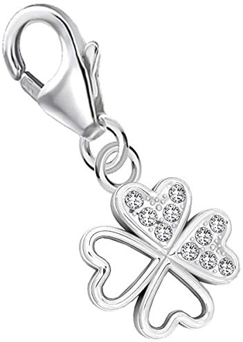Goldene Hufeisen Glück Kleeblatt Karabiner Charm Anhänger für Bettelarmband aus 925 Sterling-Silber mit Zirkonia