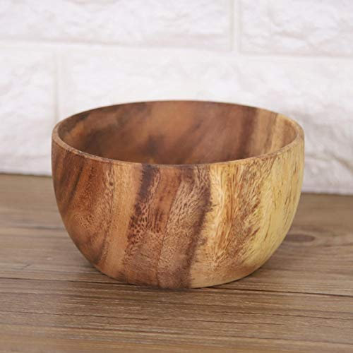 Niiyen Ensaladera de Madera, Cuenco de Madera de Acacia Maciza para Ensalada, Sopa, arroz, Cuenco de Madera Hecho a Mano, Utensilios de Cocina, ensaladeras Individuales para ensaladas(16 * 7cm)