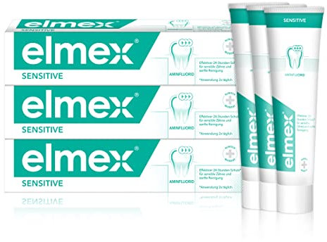 elmex Zahnpasta Sensitive 3x 75ml – sanfte Zahnreinigung und Schutz für schmerzempfindliche Zähne – klinisch bestätigt für starke Zähne und gegen Karies