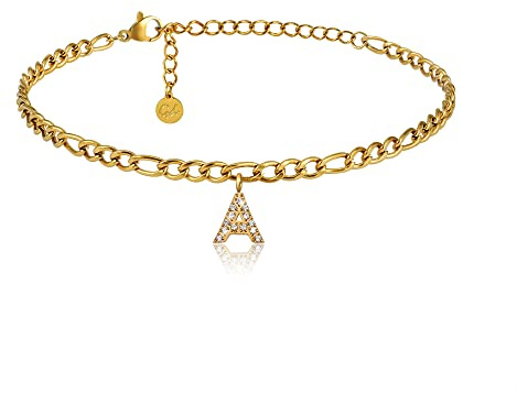 GD GOOD.designs Fußkettchen Gold mit Buchstaben wasserfest I Fußkette für Damen 18K vergoldet - verstellbar (22-27cm) - aus Edelstahl