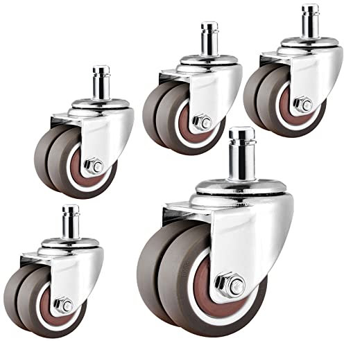 LIGUOYI 11×22mm (7/16×7/8 Zoll) Doppelrollen 5 Set Ersatz-bürostuhl Rollen Durchmesser 50mm Gummi TPE Rollen Flexibel und leise hartbodenrollen, mit Bremse, Rollen für möbel klein für jeden Boden