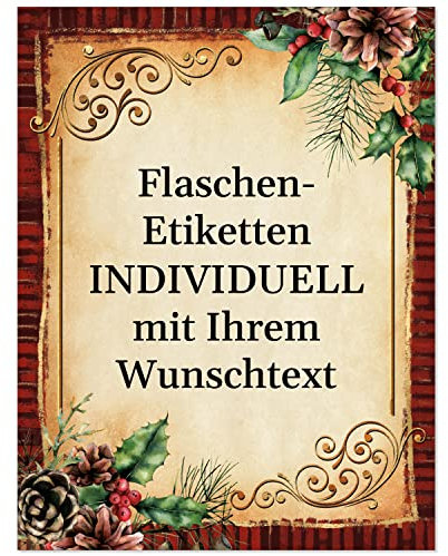 8 Flaschenetiketten selbstklebend mit Text personalisiert - Weihnachten Etikett Vintage Motiv 3 - weihnachtliche Flaschen Aufkleber