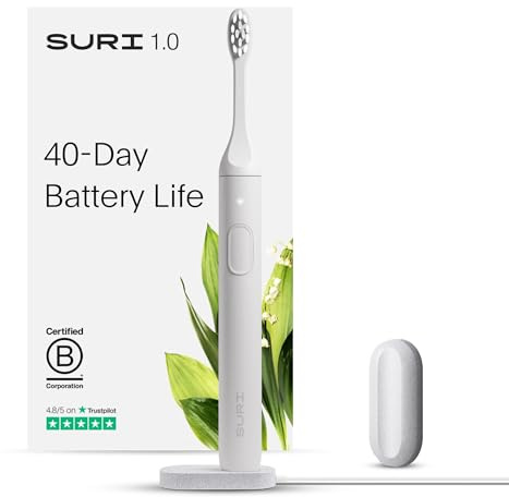 SURI 1.0 Sonic Electric Toothbrush | 1 Month+ Battery | UK’s No.1 Rated | Electric Toothbrush Adults | Travel Tooth Brush | Sonic Toothbrushes | White