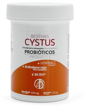 BIOITHAS CYSTUS - Probióticos con Arándano Rojo Americano y Vitamina C para Infecciones Urinarias y Cistitis. Tiempo Recomendado 3 meses. Envase de 30 Cápsulas.