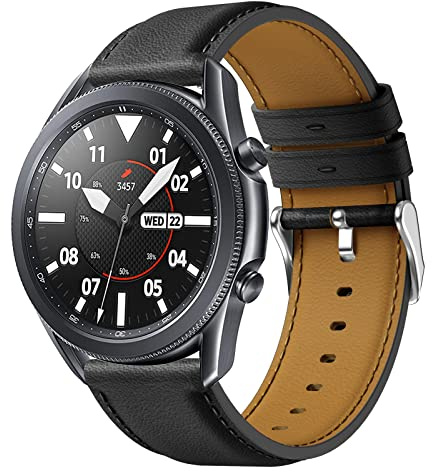 Syxinn 22 mm läderarmband för Galaxy Watch 3 45 mm/Galaxy Watch 46 mm/Gear S3 Frontier/Classic rem mjukt läderband armband för Huawei Watch GT 3 46 mm/GT 3 Pro 46 mm/GT 2 46 mm för män