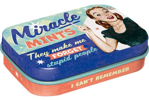 Nostalgic-Art Retro Pillendose, 4 x 6 x 1,6 cm, Miracle Mints – Geschenk-Idee für Nostalgie-Fans, mit Pfefferminz-Dragees, Vintage Design