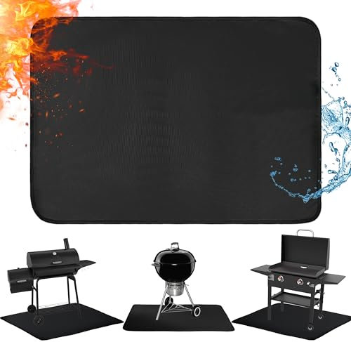 Amerbro 60 x 42 in Under Grill Mats for Outdoor Grill - Fireproof BBQ Grill Mats for Charcoal Grill, Gas Grill, Grilling Mat Protect Deck and Grass Compatible with Blackstone,Weber,Royal Gourmet