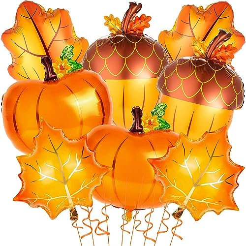 VIKY® Thanksgiving Deko Kürbisk Luftballon,Kürbis Deko Ballons,Erntedankfest Deko Ahornblatt Folienballon Set,Herbst Deko Ballon,Luftballons Orange für Herbst Themenparty Halloween Dekorationen