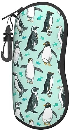 LAMAME Brillenetui mit Palme und Sonnenuntergang, mit Karabiner, tragbar, weich, für Sonnenbrille, Unisex, Süße Pinguine, One size